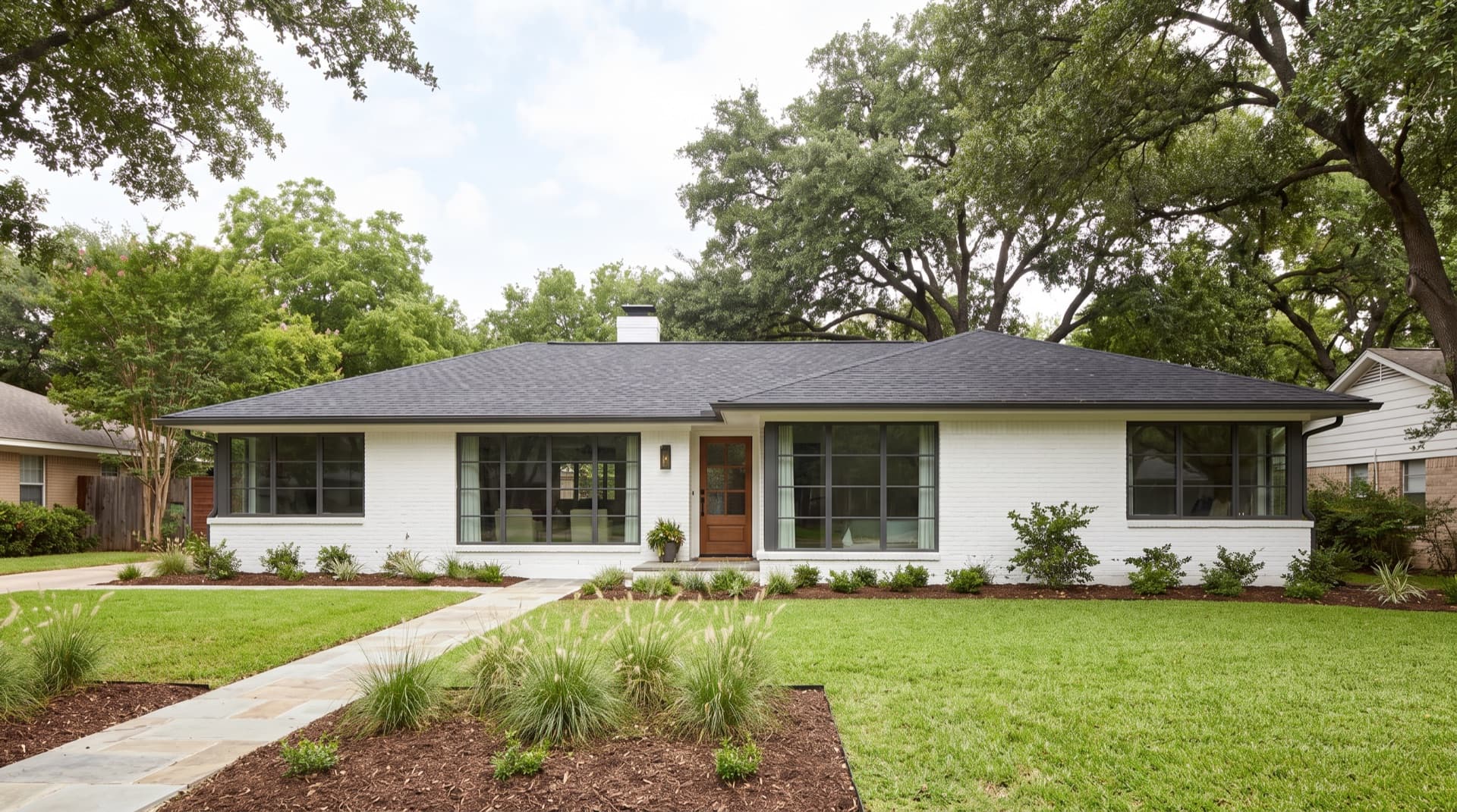 Renovated mid-century ranch with painted brick in Brookhaven, Georgia